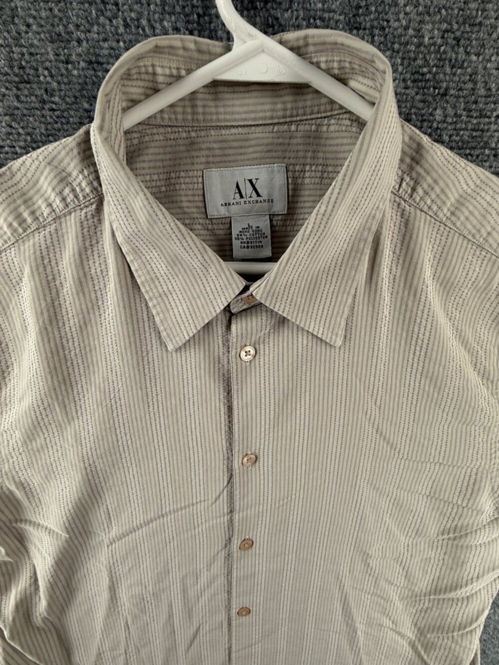 Armani Cotton Polyester Striped Large Beige Shirt Elegant Button Up Long Sleeve
